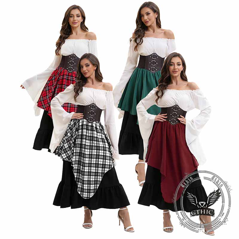 Retro Medieval Top Irregular Skirt Girdle Waist Set