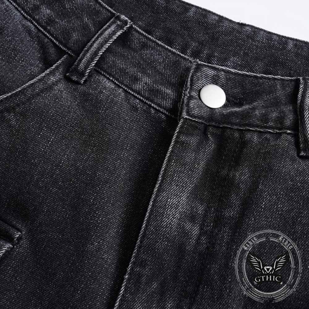 Retro Multi-Pocket Strappy Wide-Leg Cargo Jeans