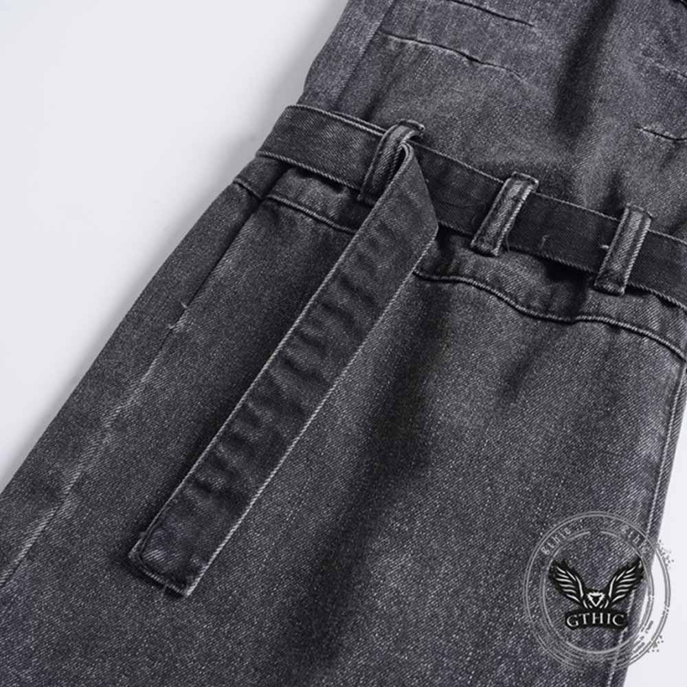 Retro Multi-Pocket Strappy Wide-Leg Cargo Jeans