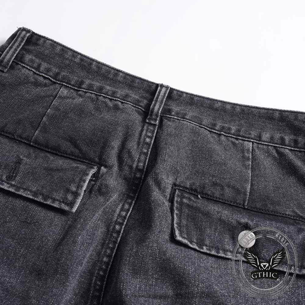 Retro Multi-Pocket Strappy Wide-Leg Cargo Jeans