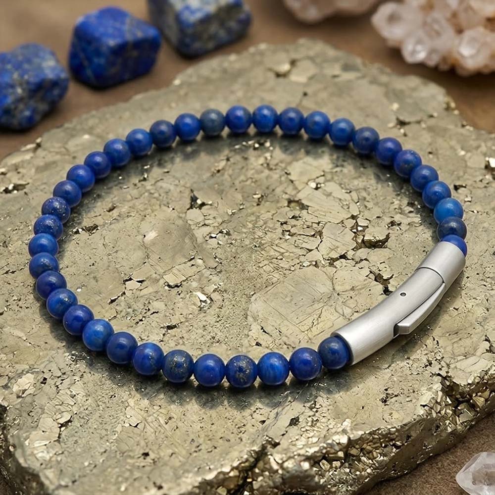 Bracciale con perline da uomo in acciaio inossidabile con teschio incrociato
