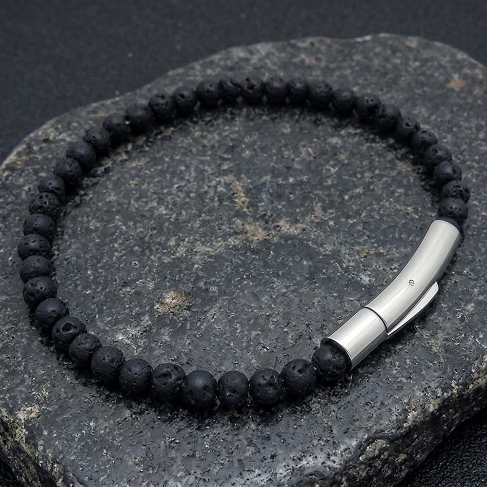 Bracciale con perline da uomo in acciaio inossidabile con teschio incrociato