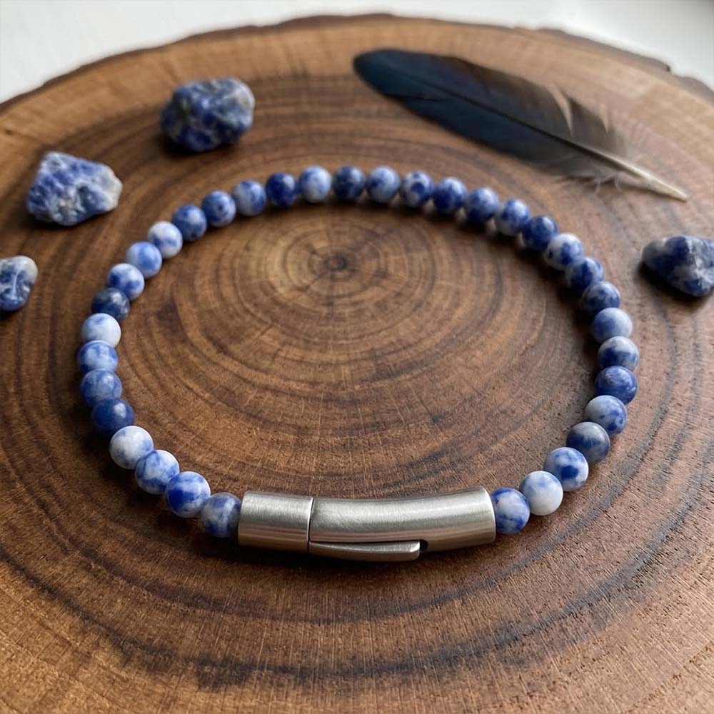 Bracciale con perline da uomo in acciaio inossidabile con teschio incrociato