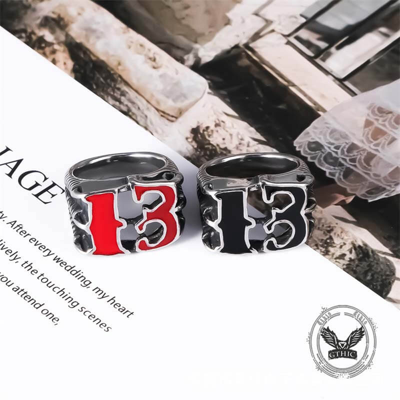 Retro Number 13 Irregular Stainless Steel Ring 01 | Gthic.com