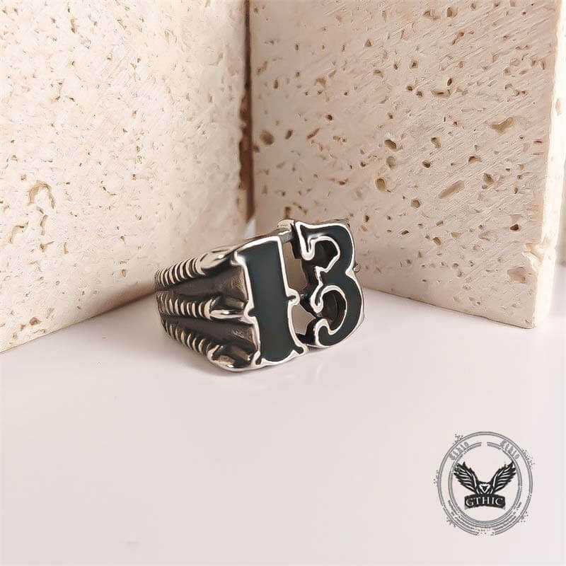 Retro Number 13 Irregular Stainless Steel Ring 02 | Gthic.com
