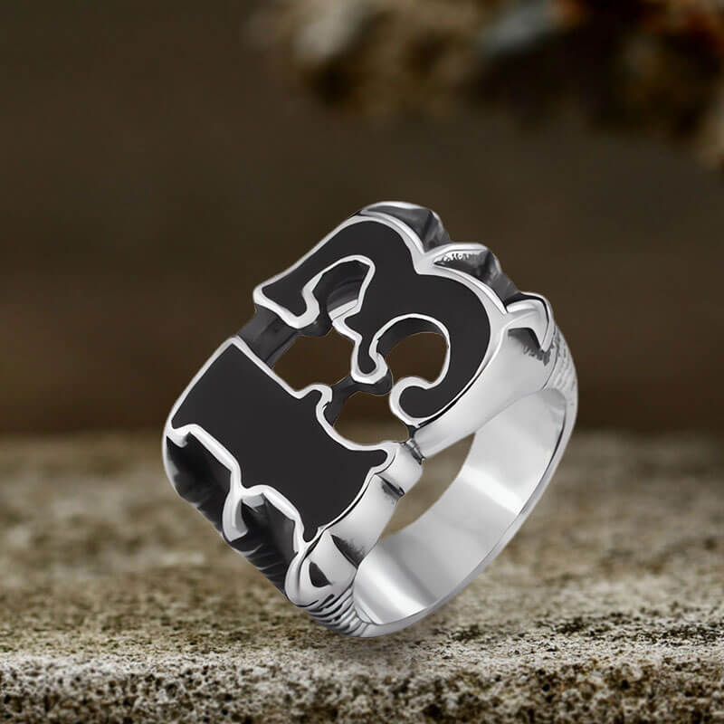 Retro Number 13 Irregular Stainless Steel Ring 03 | Gthic.com