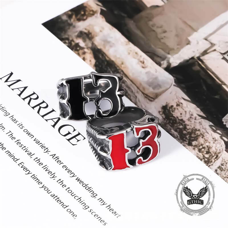 Retro Number 13 Irregular Stainless Steel Ring