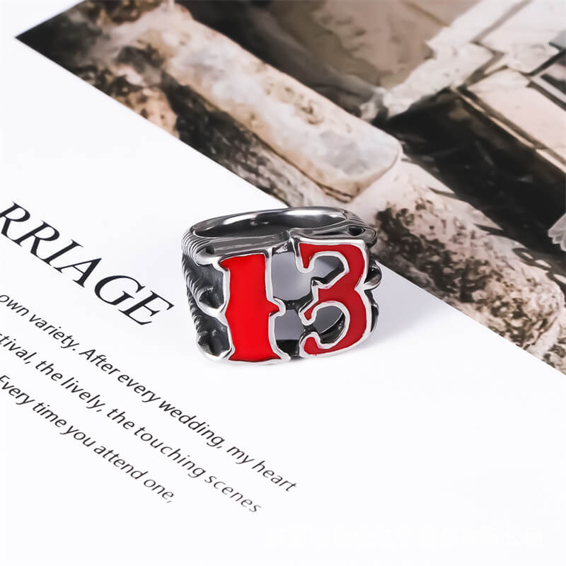 Retro Number 13 Irregular Stainless Steel Ring