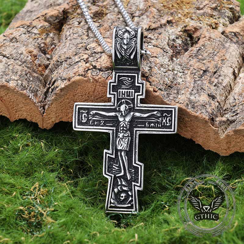 Retro Orthodox Crucifixion Stainless Steel Cross Pendant 01 | Gthic.com