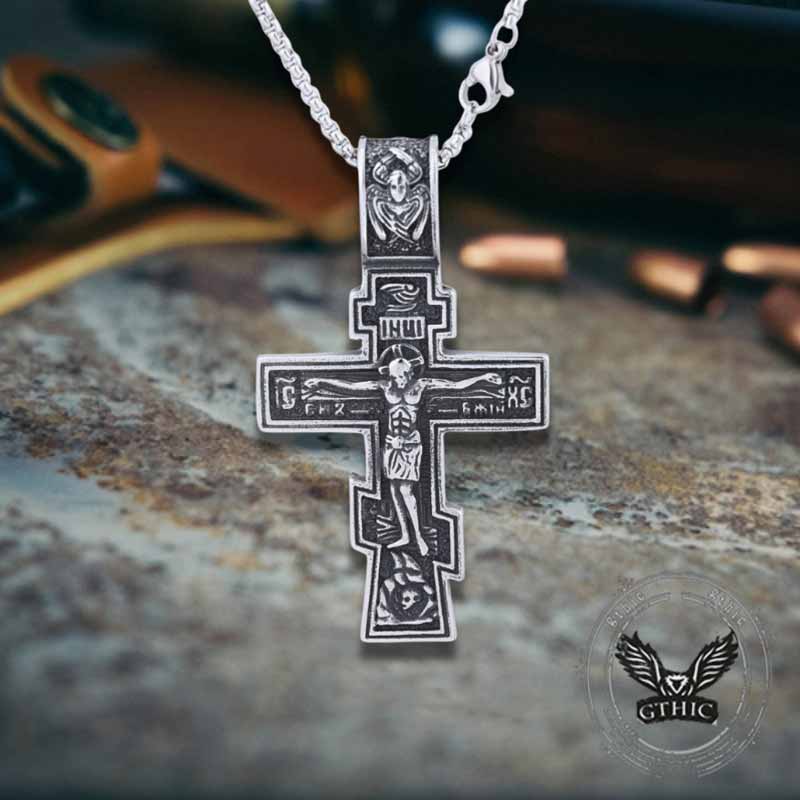 Colgante de cruz de crucifixión de Jesús de forma redonda