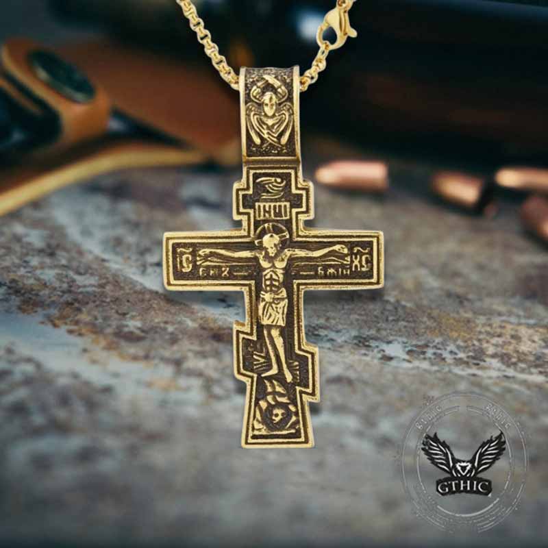 Colgante de cruz de crucifixión de Jesús de forma redonda