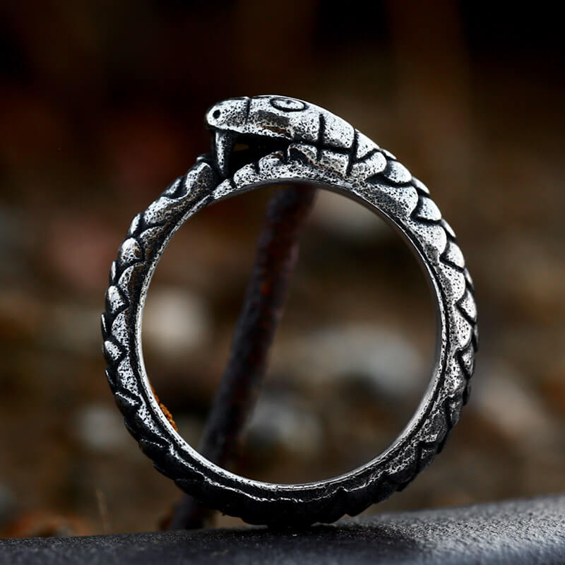 Retro Ouroboros Stainless Steel Snake Ring | Gthic.com
