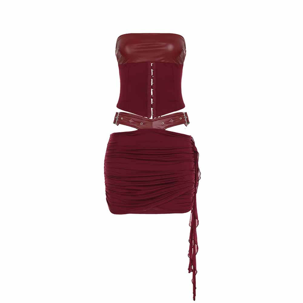 Retro Palace Style Pu Leather Tube Top Hip Skirt Set 01 | Gthic.com