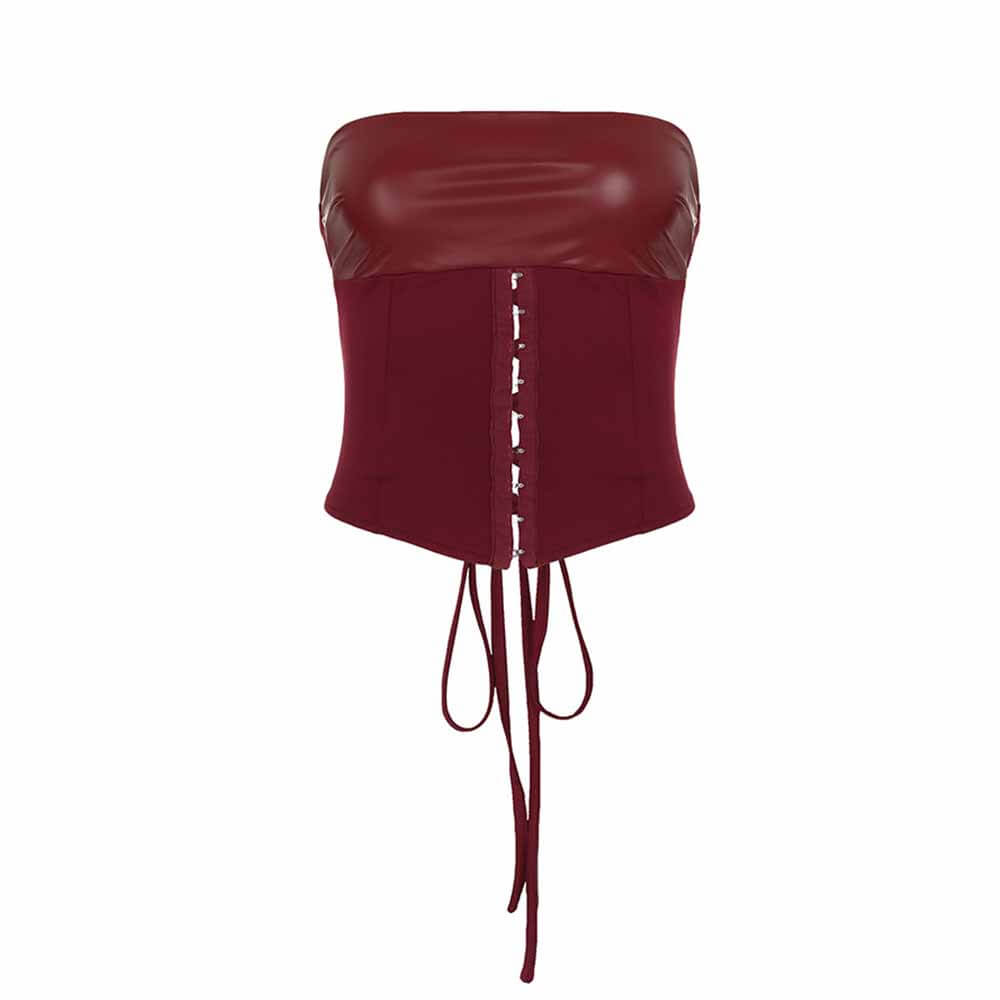 Retro Palace Style Pu Leather Tube Top Hip Skirt Set 03 | Gthic.com