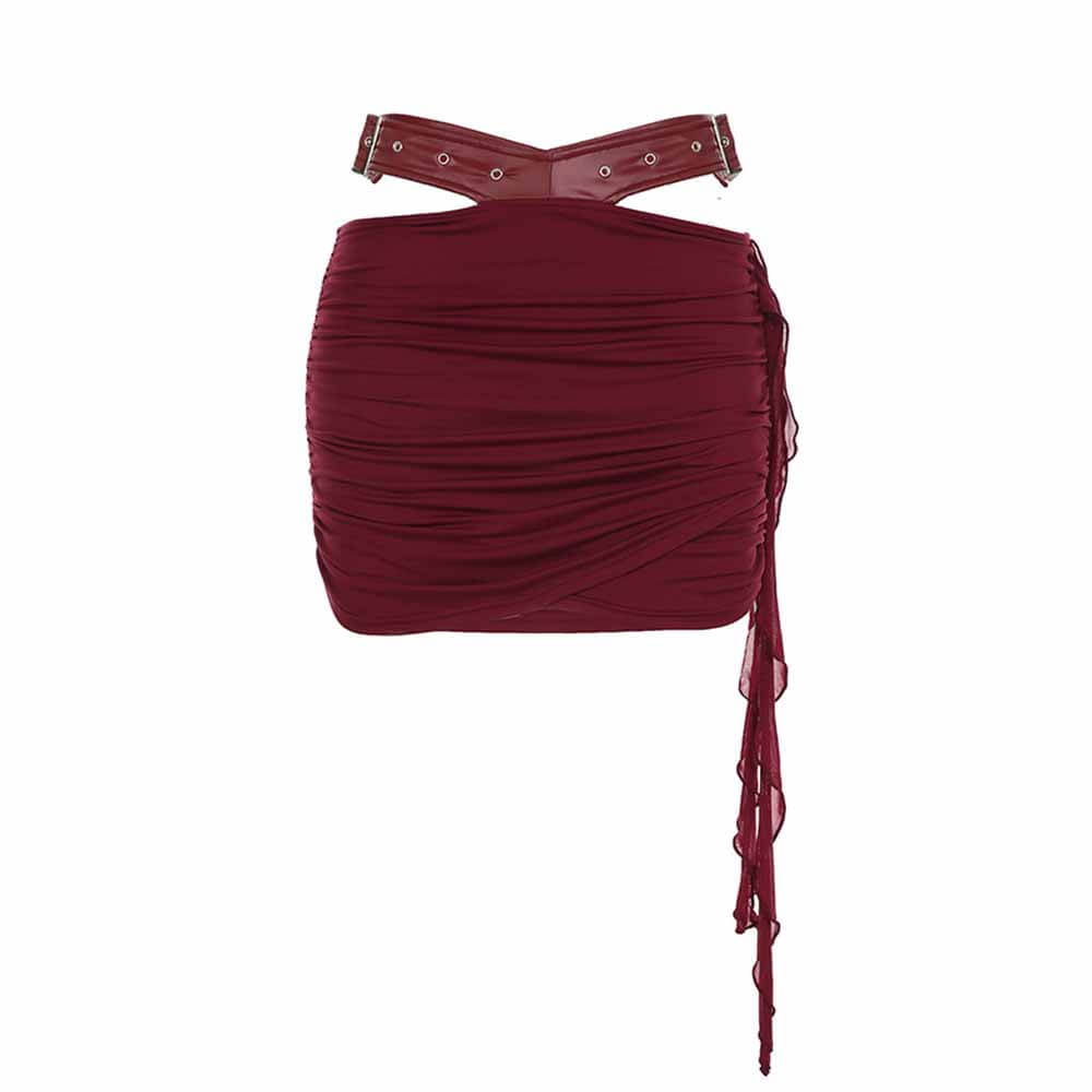 Retro Palace Style Pu Leather Tube Top Hip Skirt Set