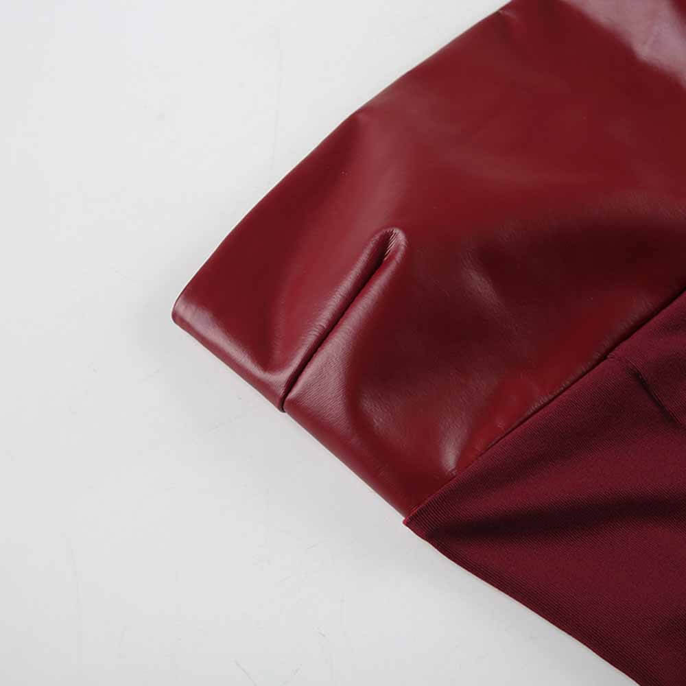 Retro Palace Style Pu Leather Tube Top Hip Skirt Set