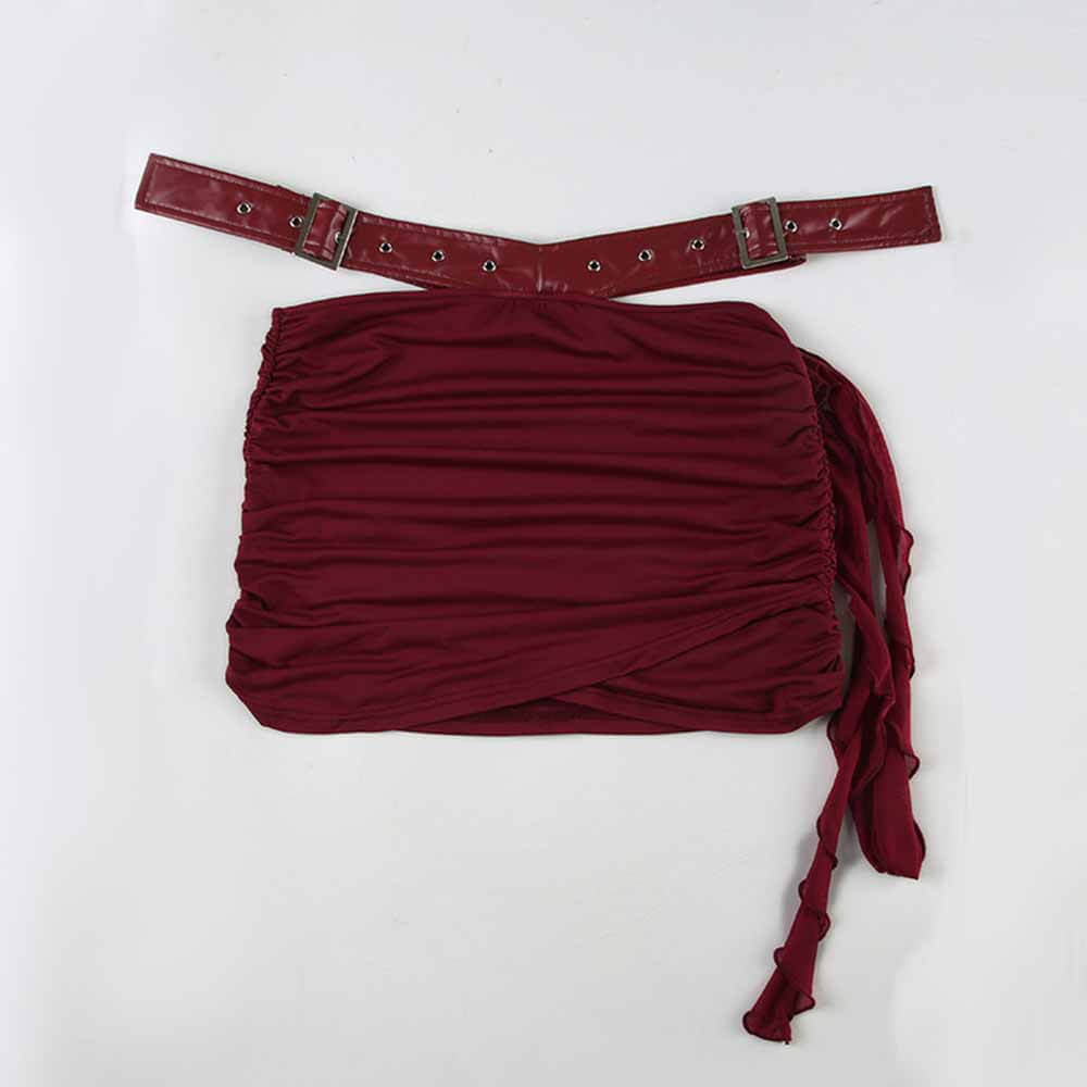 Retro Palace Style Pu Leather Tube Top Hip Skirt Set