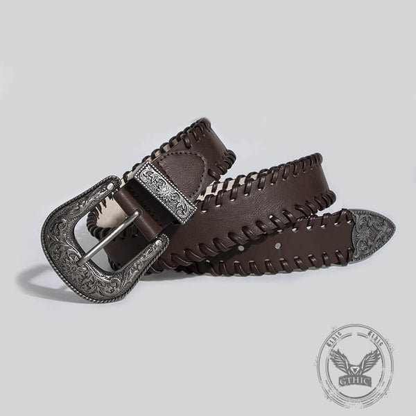 Retro Pattern Brown PU Leather Belt