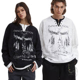 Retro Print Two Piece Long Sleeve Loose T-Shirt | Gthic.com