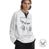 Retro Print Two Piece Long Sleeve Loose T-Shirt | Gthic.com