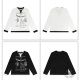 Retro Print Two Piece Long Sleeve Loose T-Shirt | Gthic.com