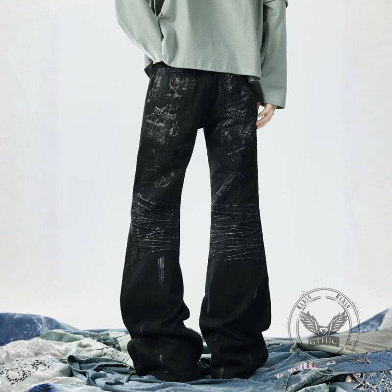 Retro Rhinestone Star Denim Hip-Hop Distressed Flared Pants