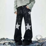 Retro Rhinestone Star Denim Hip-Hop Distressed Flared Pants | Gthic.com