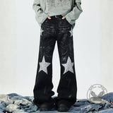 Retro Rhinestone Star Denim Hip-Hop Distressed Flared Pants | Gthic.com