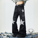 Retro Rhinestone Star Denim Hip-Hop Distressed Flared Pants | Gthic.com