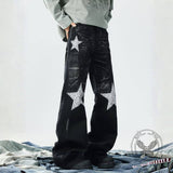 Retro Rhinestone Star Denim Hip-Hop Distressed Flared Pants | Gthic.com