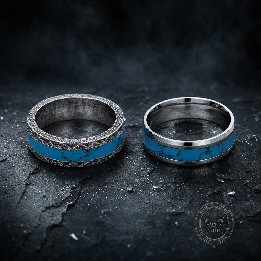 Retro Rhombus Facet Turquoise Stainless Steel Band Ring