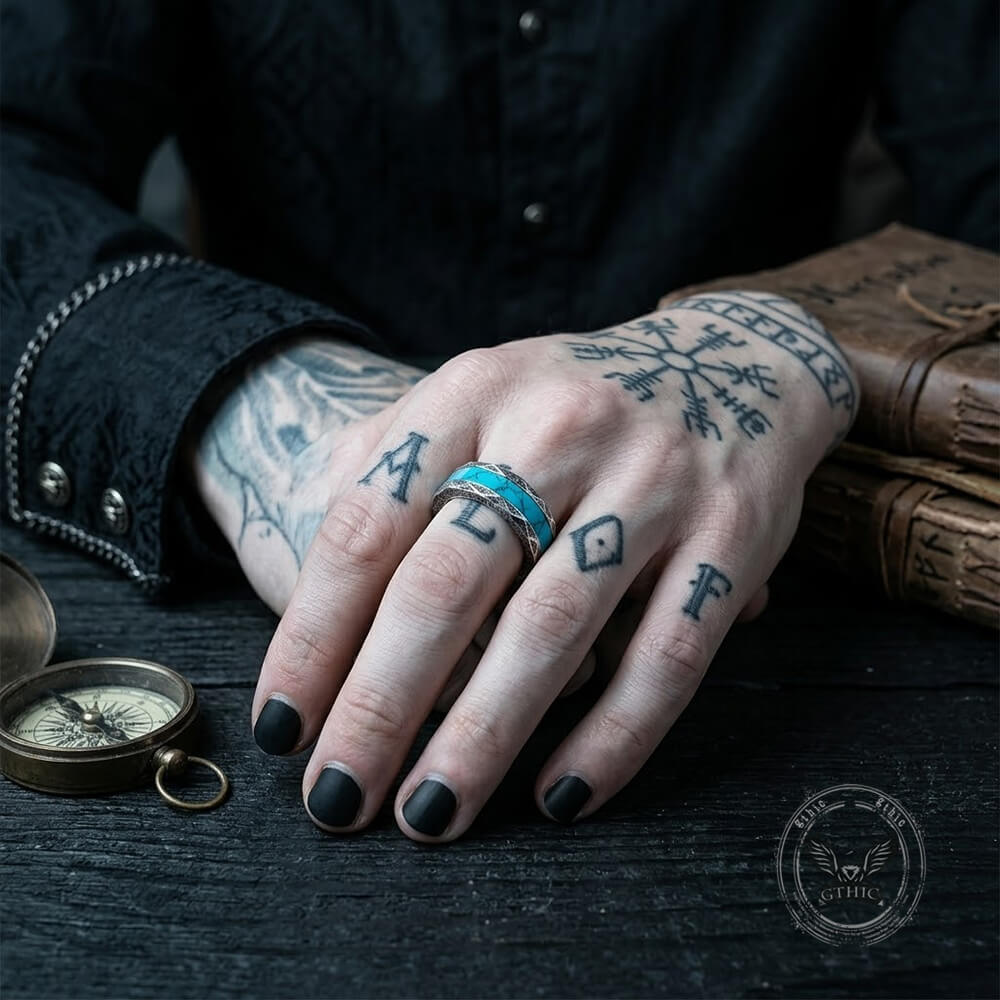 Retro Rhombus Facet Turquoise Stainless Steel Band Ring | Gthic.com