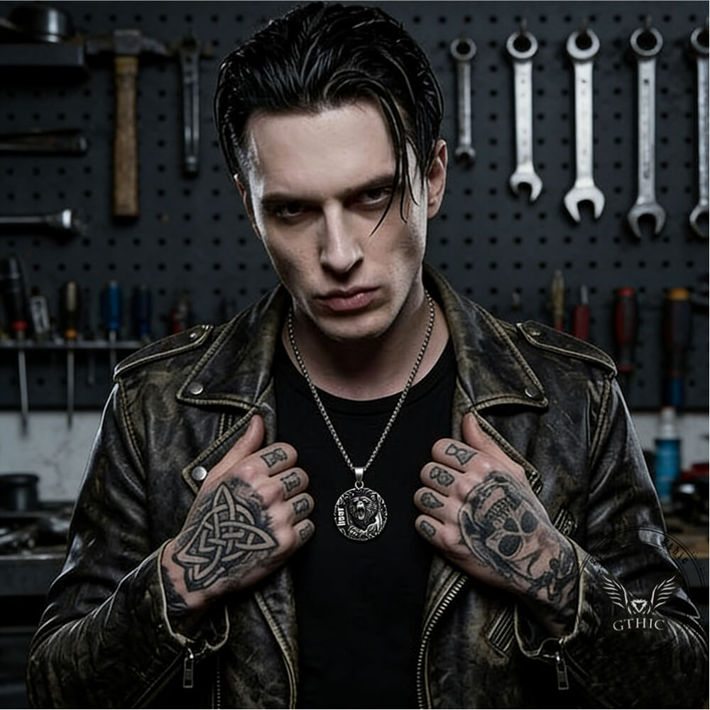 Retro Roaring Bear Stainless Steel Animal Pendant | Gthic.com