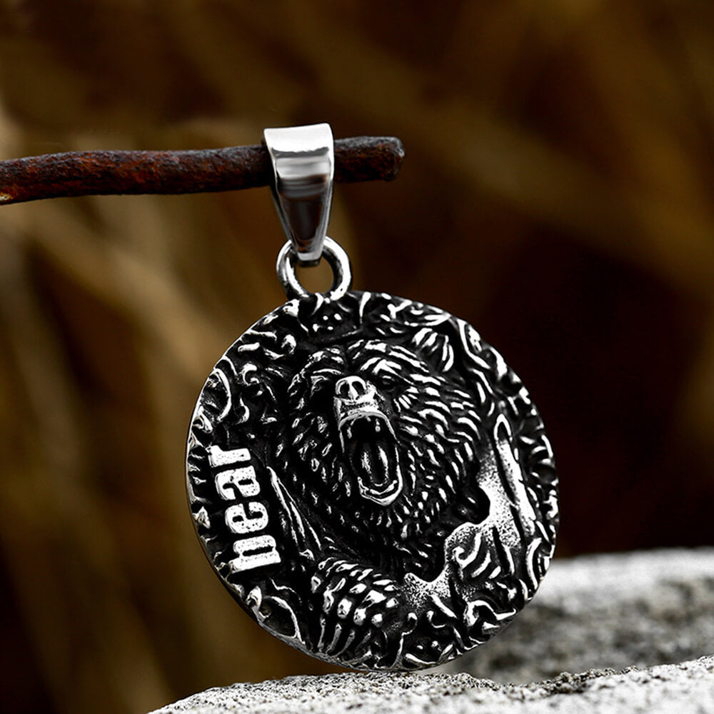 Retro Roaring Bear Stainless Steel Animal Pendant | Gthic.com