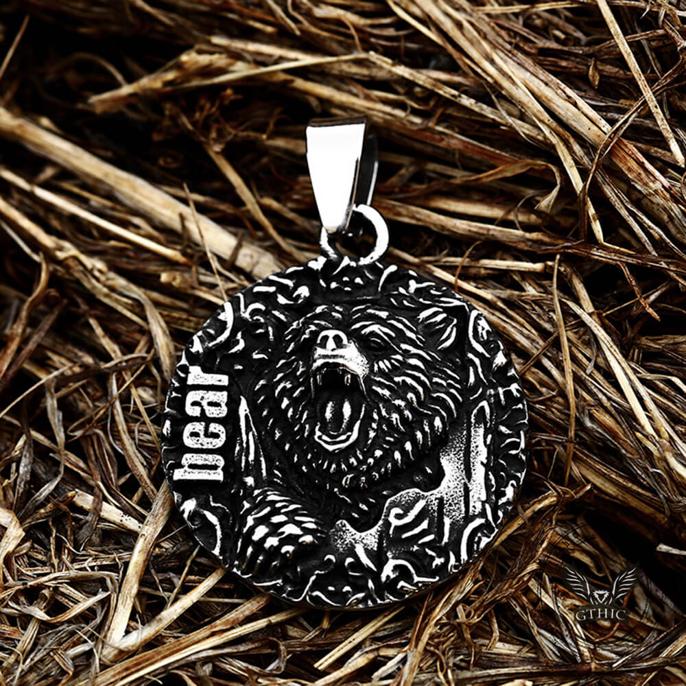 Retro Roaring Bear Stainless Steel Animal Pendant | Gthic.com