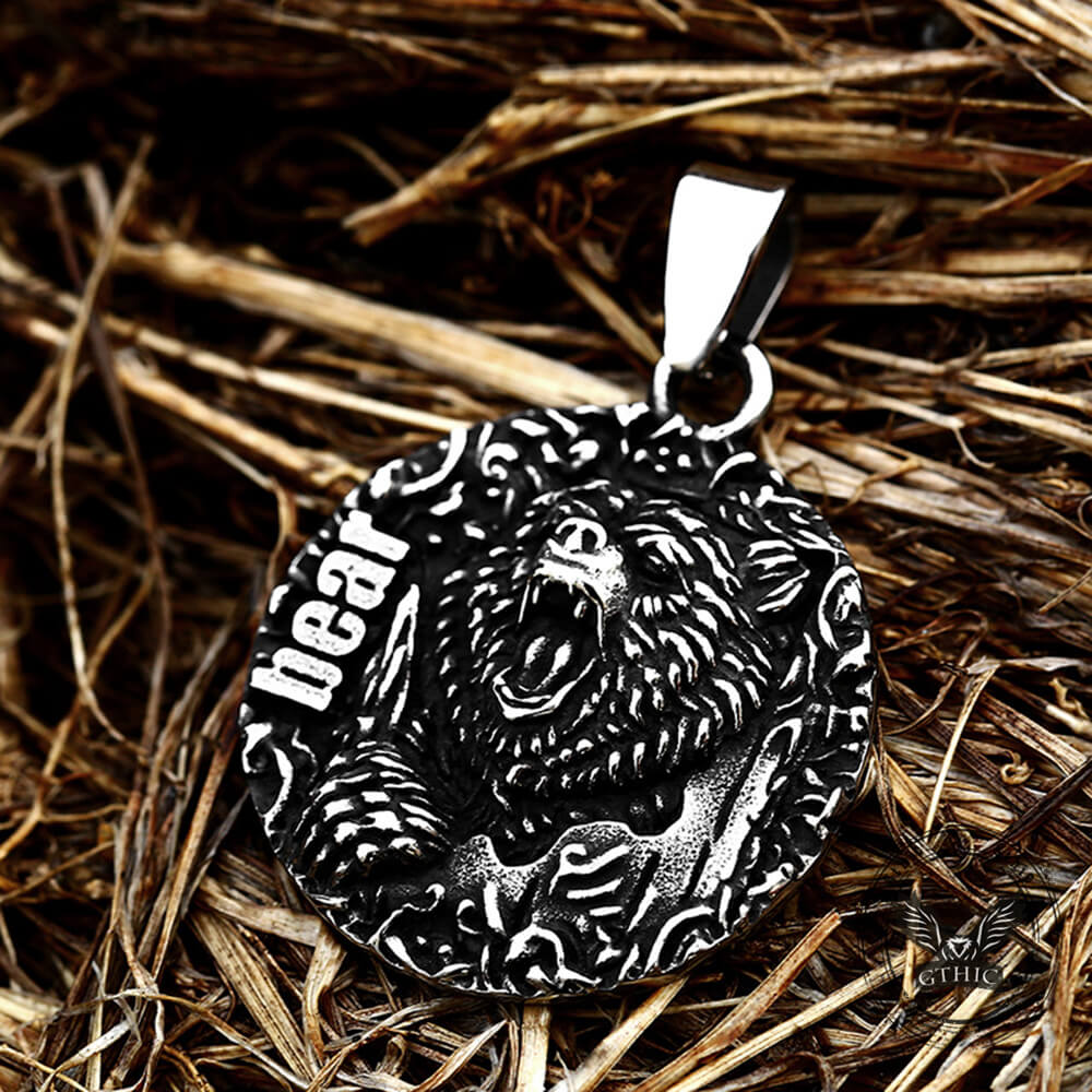 Retro Roaring Bear Stainless Steel Animal Pendant | Gthic.com