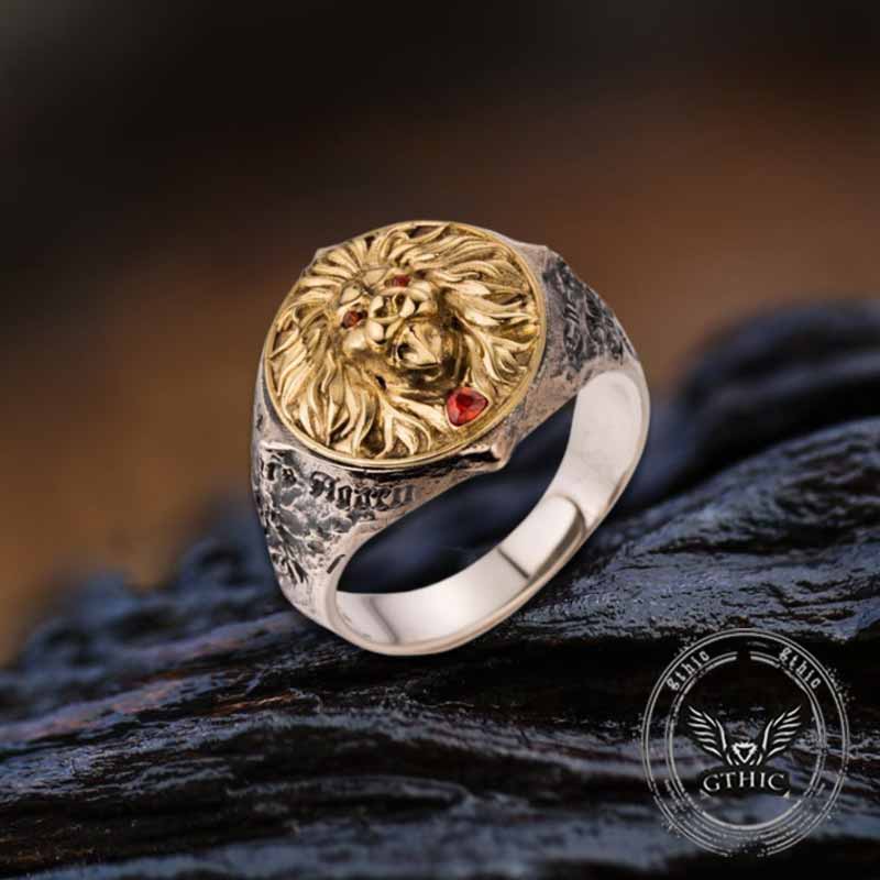 Retro Roaring Lion's Fury Gem Sterling Silver Ring | Gthic.com