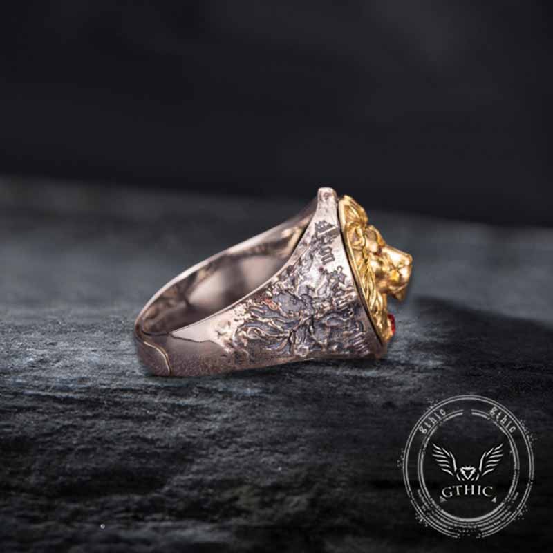 Retro Roaring Lion's Fury Gem Sterling Silver Ring