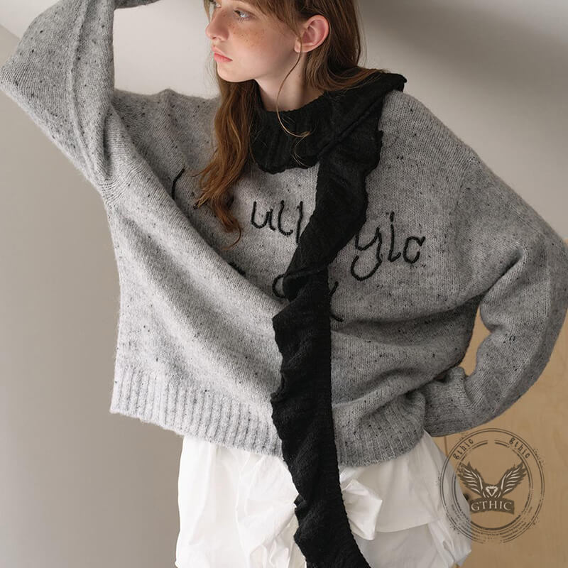 Retro Ruffled Spiral Wool Blend Knitted Scarf