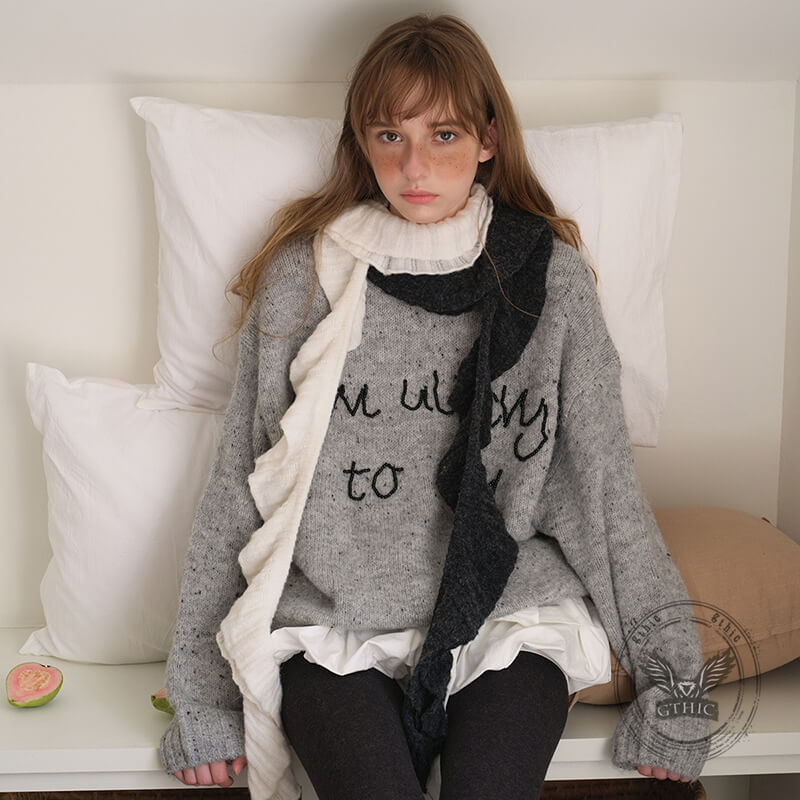 Retro Ruffled Spiral Wool Blend Knitted Scarf | Gthic.com