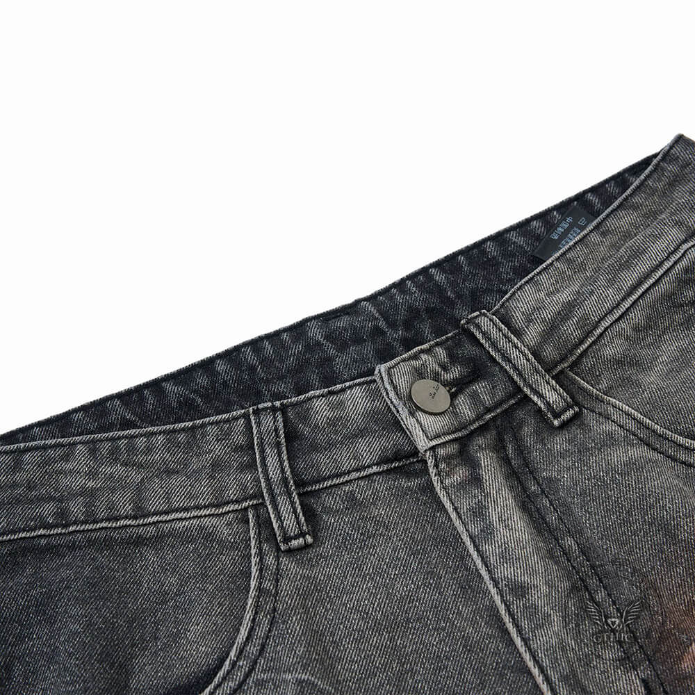 Retro Splatter Paint Distressed Ripped Wide-Leg Jeans