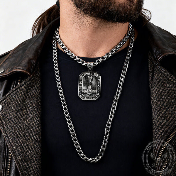 Retro Square Thor's Hammer Stainless Steel Viking Pendant | Gthic.com