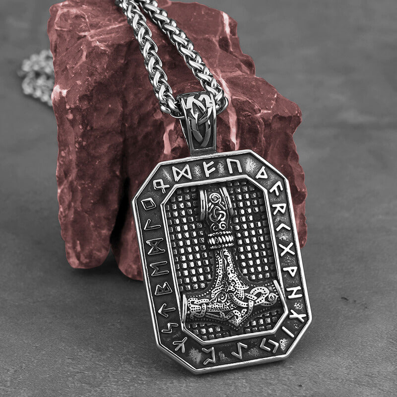 Retro Square Thor's Hammer Stainless Steel Viking Pendant | Gthic.com