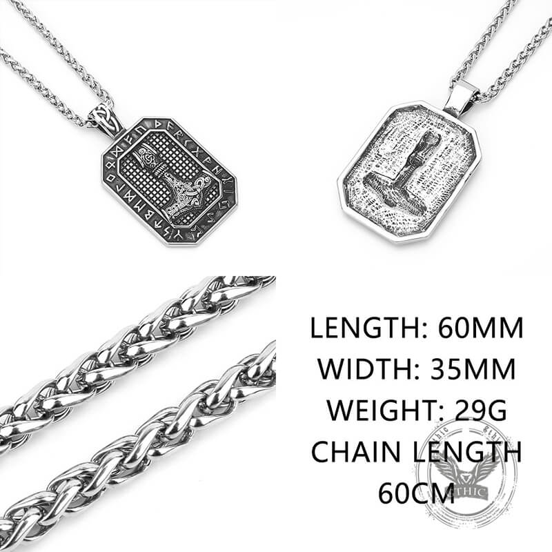 Retro Square Thor's Hammer Stainless Steel Viking Pendant