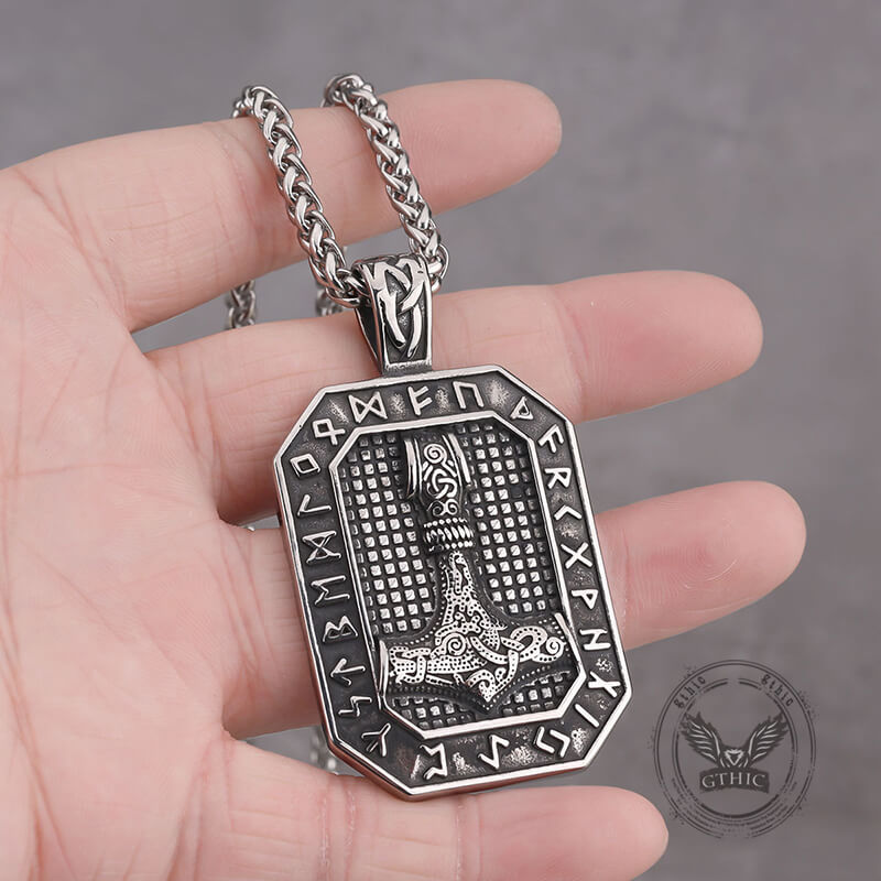 Retro Square Thor's Hammer Stainless Steel Viking Pendant | Gthic.com