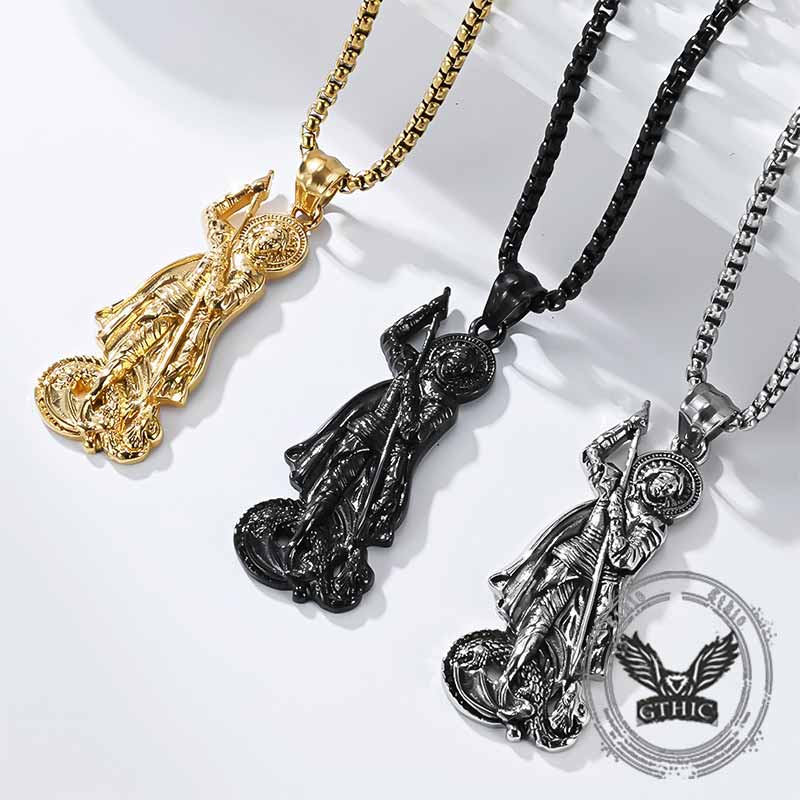 Retro St. George Slay Dragon Stainless Steel Pendant 01 | Gthic.com