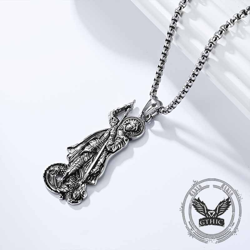Retro St. George Slay Dragon Stainless Steel Pendant 03 | Gthic.com