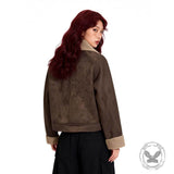 Retro Stand Collar Diagonal Zipper Suede Motorcycle Jacket | Gthic.com