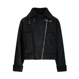Retro Stand Collar Diagonal Zipper Suede Motorcycle Jacket