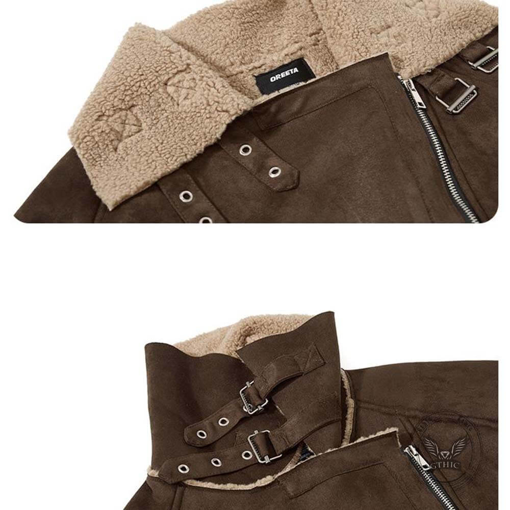 Retro Stand Collar Diagonal Zipper Suede Motorcycle Jacket